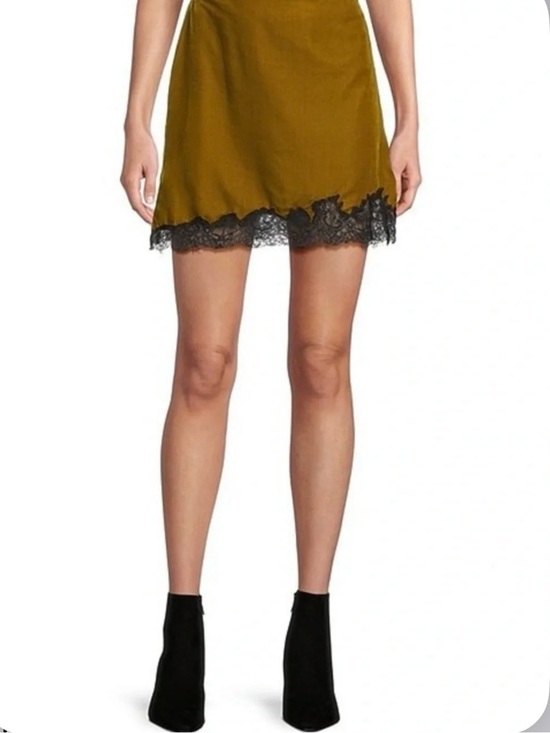 Topshop Dresses & Skirts - Topshop Olive Mini Skirt with Black Lace Hem